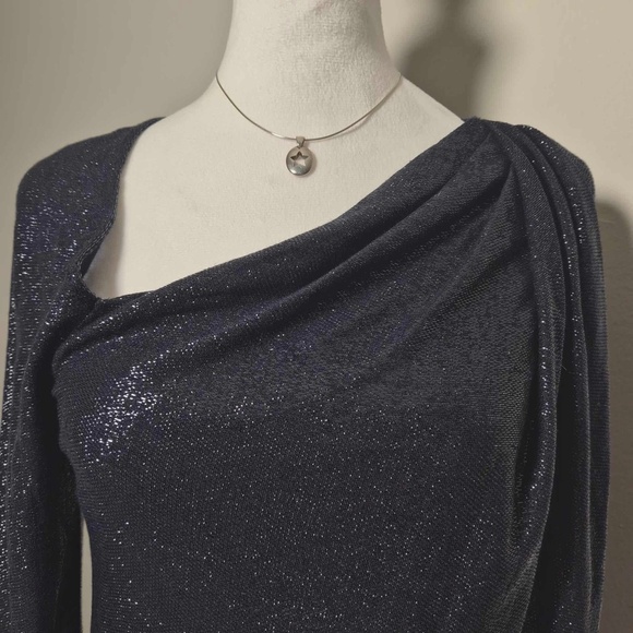 Ramy Brook Shimmering Navy Metallic Sparkly Draped Knit Top S - Picture 1 of 14